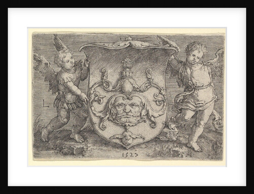Coat of Arms with a Mask, Held by Two Genii, 1527 by Lucas van Leyden