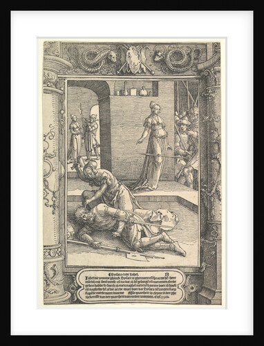 Jael Killing Sisera, ornamental frame, ca. 1517 by Lucas van Leyden
