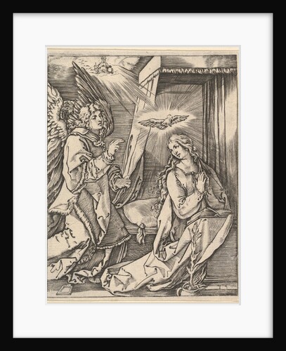 The Annunciation; on the left the archangel Gabriel approaches the praying Virgin…, ca. 1500-1534 by Marcantonio Raimondi
