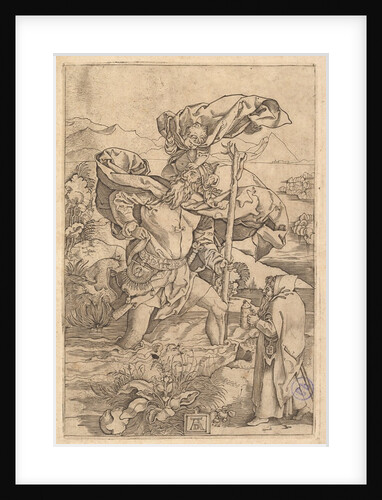 Saint Christopher crossing the river with Christ in the form of a putto on his sh…, ca. 1500-1534 by Marcantonio Raimondi