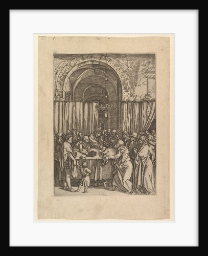 High priest refusing sacrificial lamb from Joachim, after Dürer, ca. 1500-1534 by Marcantonio Raimondi