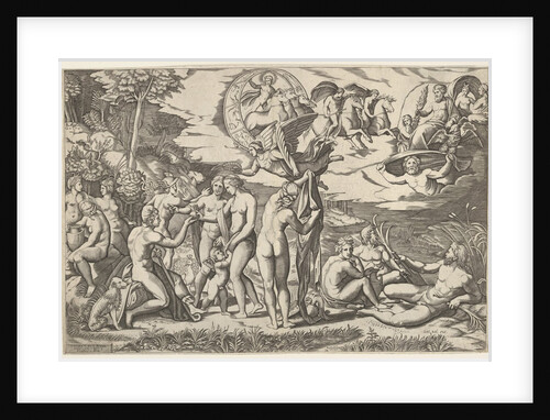 Judgment of Paris: Paris extends his hand toward Venus, who stands between Juno and…, ca. 1520-50 by Marcantonio Raimondi