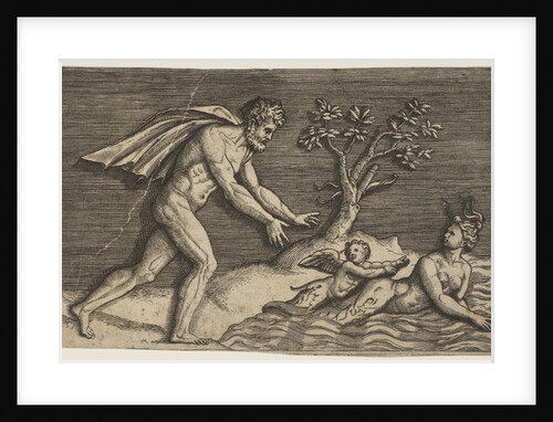 A naked man pursing a naiad and a cupid into the water, ca. 1515-27 by Marco Dente