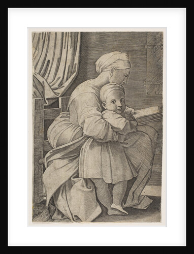 The Virgin in profile facing right reading to the infant Christ, ca. 1515-27 by Marco Dente (attributed to)