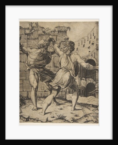 Entellus and Dares fighting in front of classical ruins, 1520-25 by Marco Dente