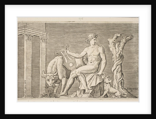 Apollo tending the flocks of Admetus, Apollo seated holding a lyre and flanked by a…, ca. 1515-27 by Marco Dente