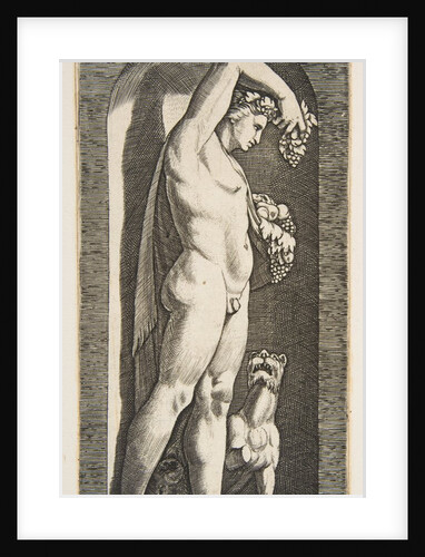 Bacchus standing in a niche holding grapes in his raised right hand, fruit in his l…, ca. 1515-27 by Marco Dente