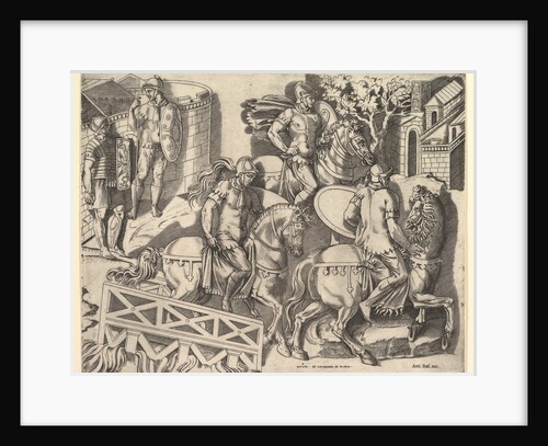 Speculum Romanae Magnificentiae: Roman Horsemen Crossing a Bridg by Marco Dente