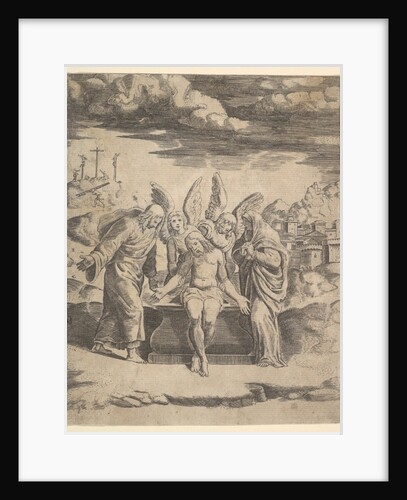 Christ seated on the tomb supported by angels, 1530-60 by Master of the Die