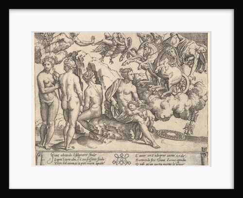 Jupiter tumbling from a horse-drawn carriage at right, Ganymede in the form of an eagle…, 1530-60 by Master of the Die