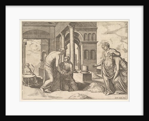 Plate 22: Venus ordering Psyche to sort a heap of grain, from the 'Fable of Psyche', 1530-60 by Master of the Die