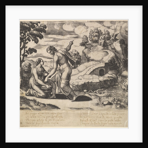 Venus ordering Psyche to take water from a fountain guarded by dragons, from the 'Fable…, 1530-60 by Master of the Die