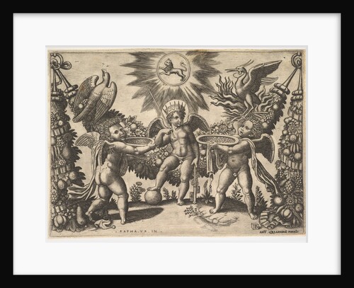 Two putti presenting cups full of gold to a putto in the guise of the god of riches…, ca. 1530-40 by Master of the Die