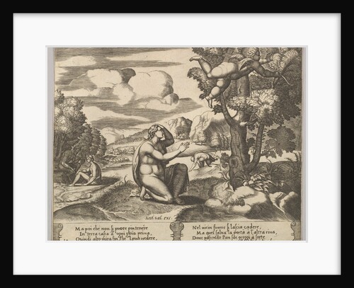 Plate 14: Cupid airborne fleeing from Psyche, from 'The Fable of Psyche', 1530-60 by Master of the Die