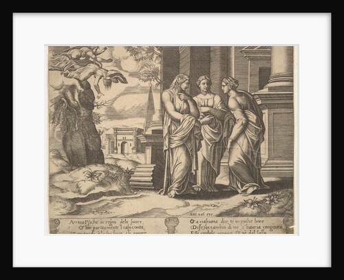 Plate 15: Psyche relating her misfortunes to her sisters, from The Fable of Psyche, 1530-60 by Master of the Die