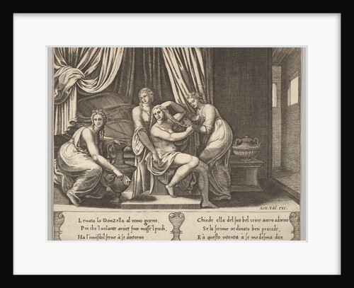 Plate 10: nymphs assisting Psyche to dress her hair, from 'The Fable of Psyche', 1530-60 by Master of the Die