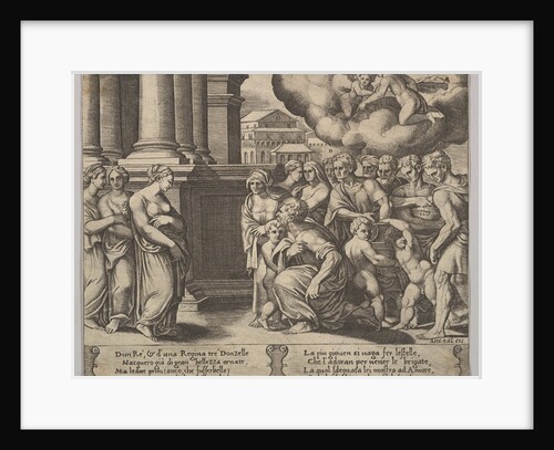 Plate 2: the people rendering divine honors to Psyche, from 'The Fable of Psyche', 1530-60 by Master of the Die