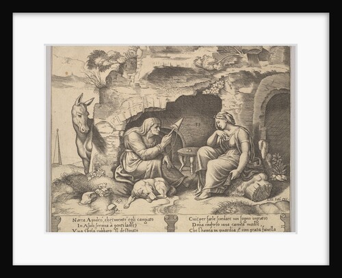 Plate 1: Apuleius changed into a donkey listening to the story told by the old woman sp…, 1520-70 by Master of the Die