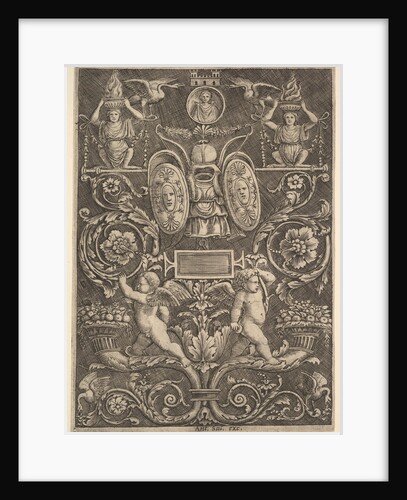A panel of ornament, putti standing on cornucopia in lower section, 1530-60 by Master of the Die