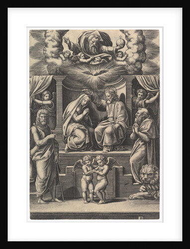 The Coronation of the Virgin, at lower left stands St John the Baptist, at lower right …, 1530-60 by Master of the Die