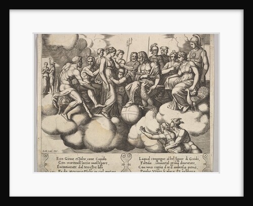 Plate 30: Venus and Cupid pleading their case in the presence of Jupiter and other Gods…, 1530-60 by Master of the Die