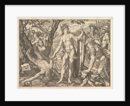 Apollo and Marsyas and the Judgment of Midas: at right Midas with the ears of an ass resti…, 1581 by Melchior Meier