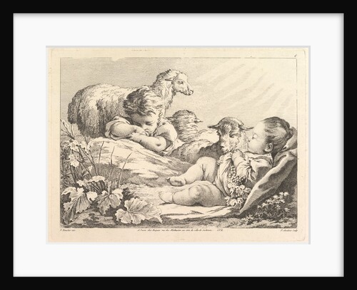 Two Sleeping Children With Three Sheep, 18th century by Pierre Alexandre Aveline