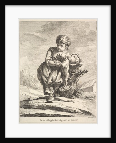 Child with a dog, holding a basket of grapes, from Premier Livre de Figures d'après les po…, 1757 by Pierre Etienne Falconet