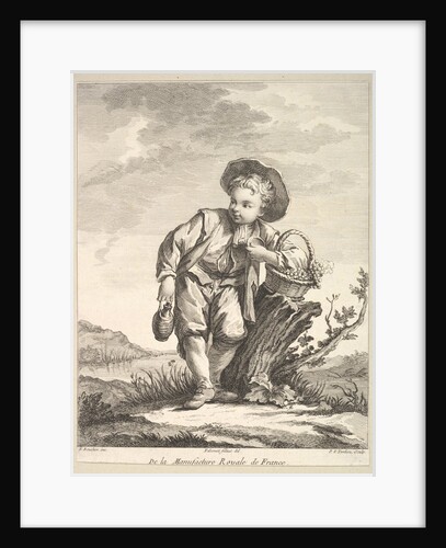 Little boy holding a basket of grapes, from Deuxième Livre de Figures d'après les po…, after 1757 by Pierre Francois Tardieu