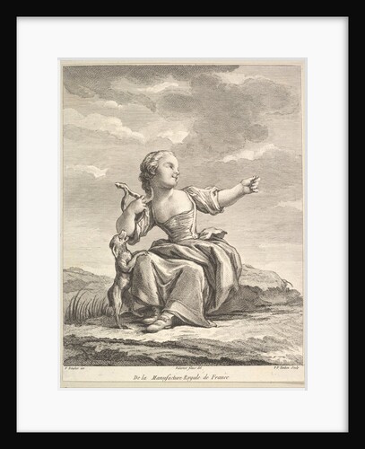 Little girl playing with a dog, from Deuxième Livre de Figures d'après les porcelain…, after 1757 by Pierre Francois Tardieu