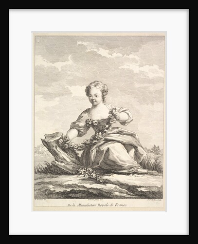 Little girl holding a garland of flowers, from Deuxième Livre de Figures d'après les…, after 1757 by Pierre Francois Tardieu