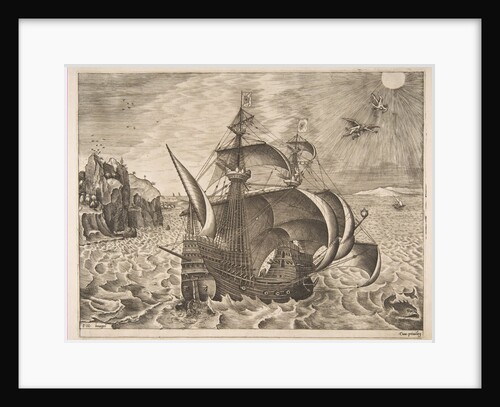Armed Three-master with Daedalus and Icarus in the Sky from The Sailing Vessels, 1561-65 by Frans Huys