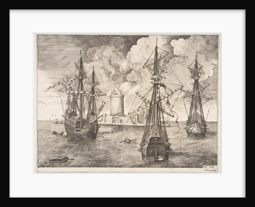 Four-master and Two Three-masters Anchored near a Fortified Island from The Sailing Ves…, 1561-65 by Frans Huys