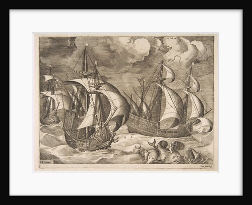 Three Caravels in a Rising Squall with Arion on a Dolphin from The Sailing Vessels, 1561-65 by Frans Huys