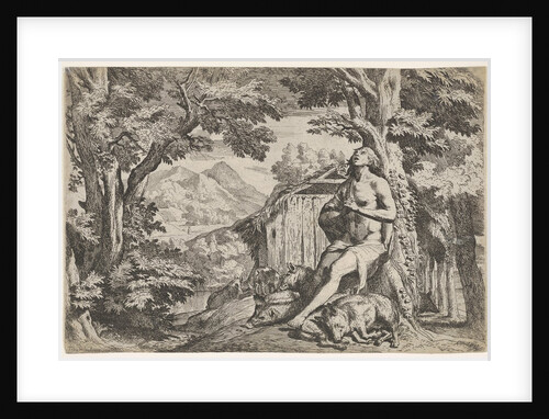 The prodigal son seated at the base of a tree among swine, his gaze directed upward…, ca. 1640-50 by Pietro Testa