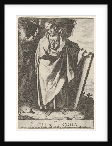 Plate 9: the Phrygian Sibyl holding the top of a tablet with her left hand and pointing wi…, 1609 by Raffaello Schiaminossi
