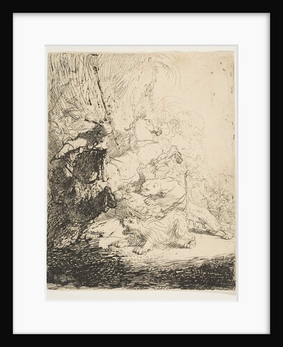 The small lion hunt, with two lions, ca. 1632 by Rembrandt Harmensz van Rijn