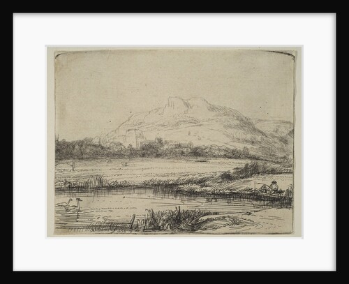 Canal with an Angler and Two Swans, 1650 by Rembrandt Harmensz van Rijn