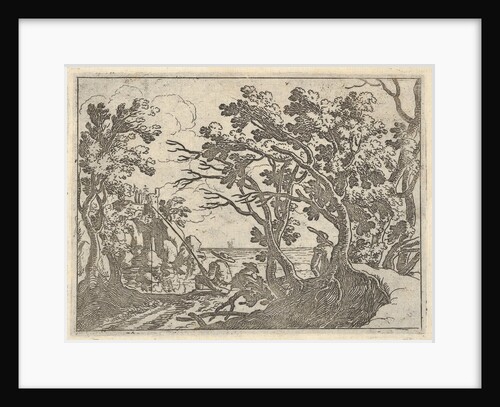 Landscape with onshore fisherman and male onlooker under trees, a man in a boat bow…, ca. 1620-50 by Remigio Cantagallina