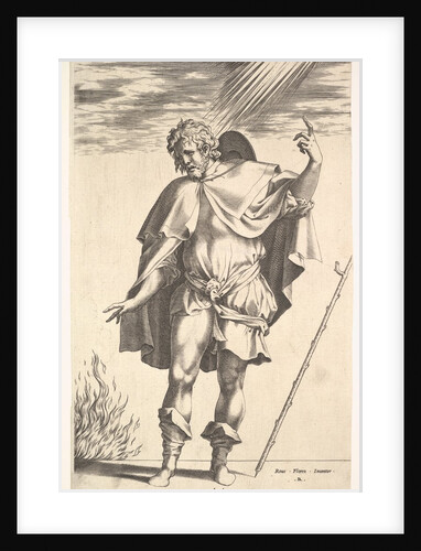 Empedocles, standing frontally with his head turned in three-quarter view, directs …, ca. 1545-63 by Rene Boyvin