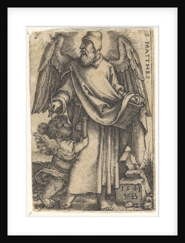Plate 1: Saint Matthew with his head turned in profile to the left, a cherub at bottom lef…, 1541 by Sebald Beham