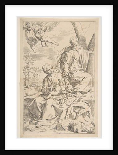 Rest on the flight into Egypt, Mary holding the infant Christ while St. Joseph hands h…, ca. 1639 by Simone Cantarini