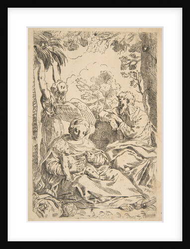 Repose in Egypt, Holy Family seated while an angel pulls at tree branche…, ca. 1637-1639 or after by Unknown