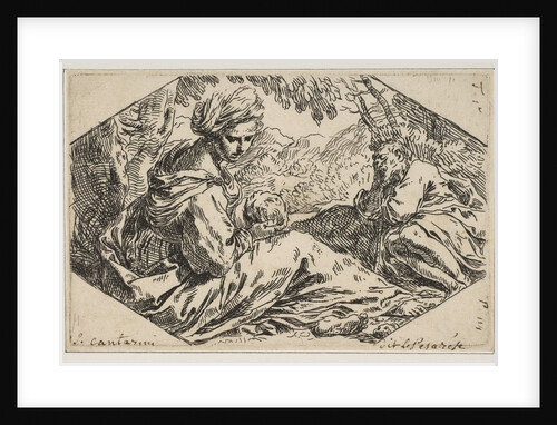 Repose in Egypt, Mary holding and looking at the infant Christ while St. Joseph s…, ca. 1637-1639 by Simone Cantarini