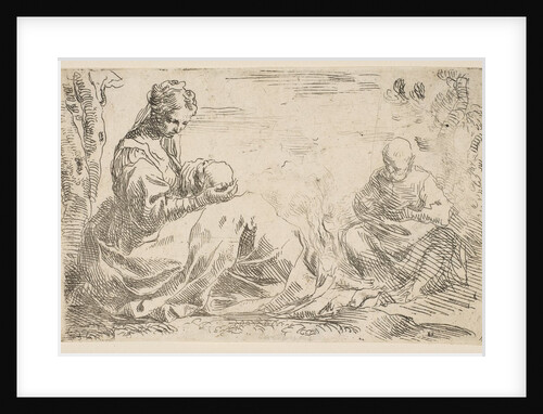 Rest on the flight into Egypt, Mary holding and looking at the infant Christ while St…., ca. 1637 by Simone Cantarini