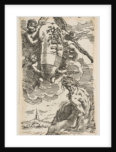Allegory of the Foglia River with the city of Pesaro's coat of arms, frontispiece for …, ca. 1639 by Simone Cantarini