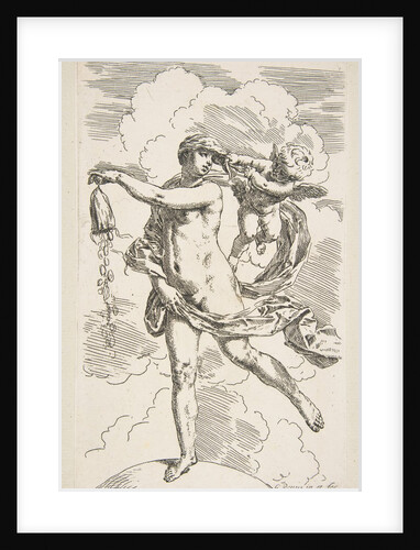 Fortune standing on a globe emptying a purse of coins, ca. 1635-1636 by Simone Cantarini