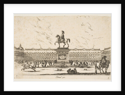 Plate 3: La Place Royale, equestrian statue of Louis XIII in profile facing the left in ce…, 1642 by Stefano della Bella