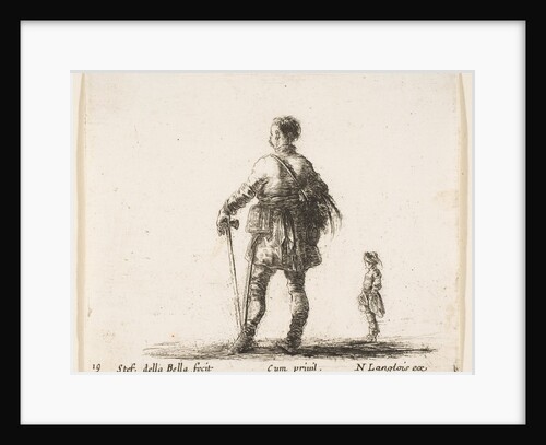 Plate 19: a Polish nobleman in court dress, standing in center, seen from behind, a…, ca. 1644-47 by Stefano della Bella