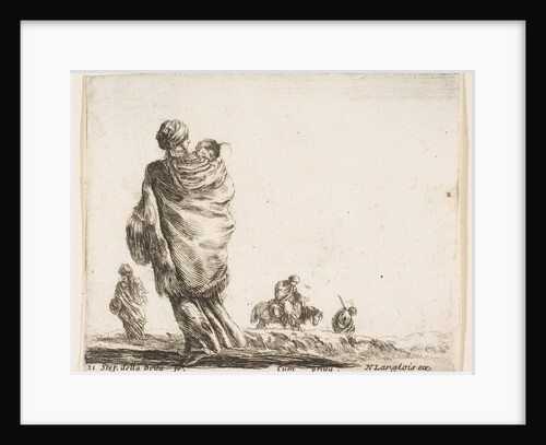 Plate 21: a poor woman to left, seen from behind, enveloping her child in a shawl…, ca. 1644-47 by Stefano della Bella